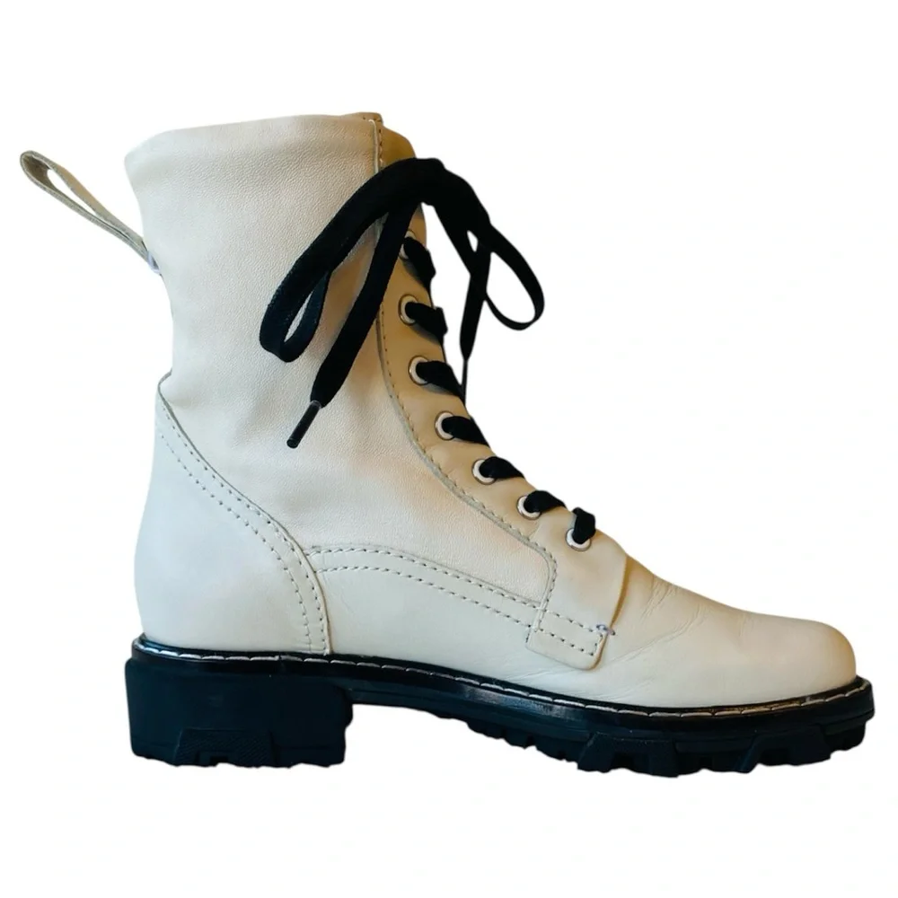 Rag & Bone Shiloh Combat Boots White Leather Black Lug Sole Women’s 39 (8.5–9) - Picture 5 of 14